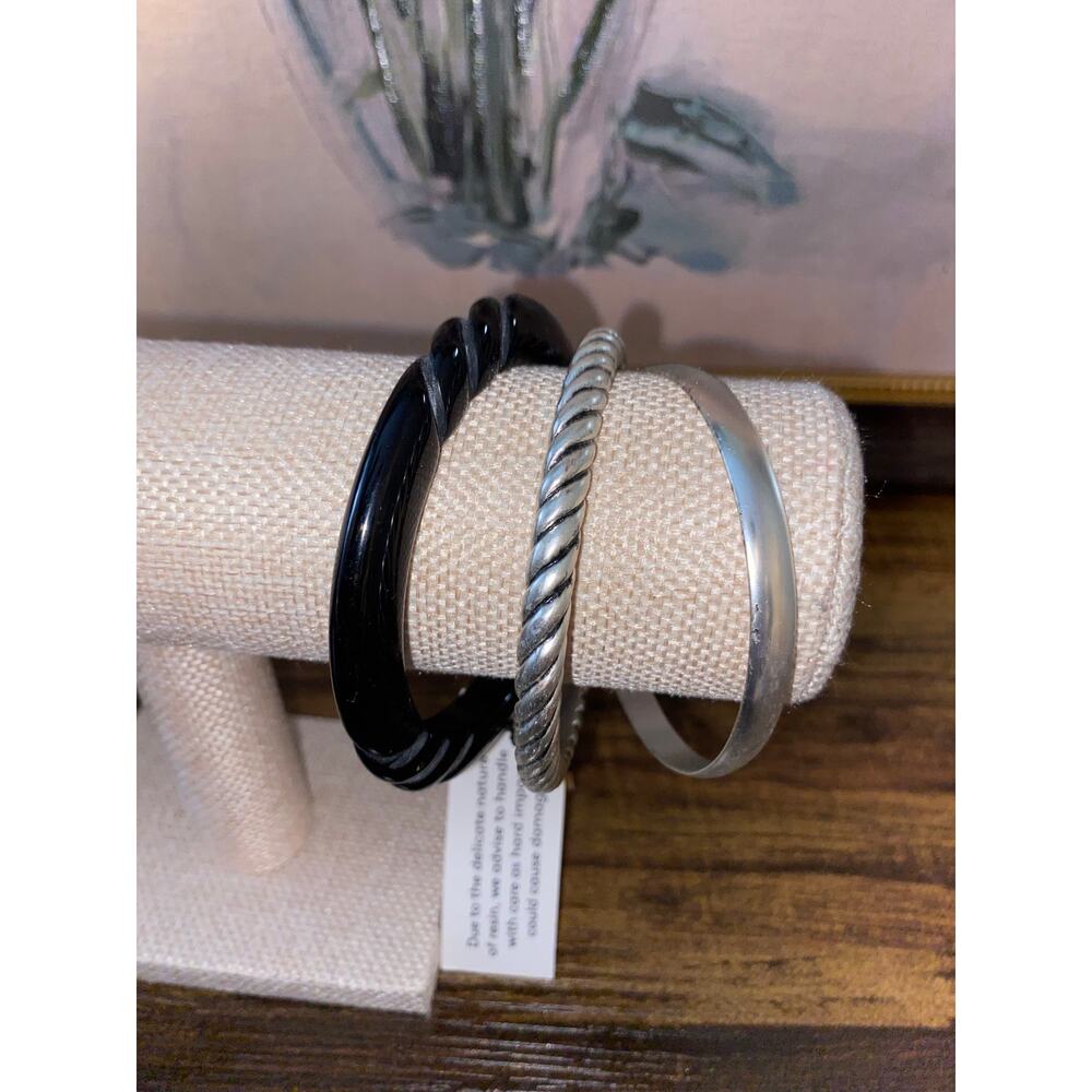 Patricia Nash 3-Piece Bangle Bracelet Set Black & Silver M/L NWT $59 - Picture 4 of 8
